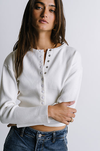 Julia Ribbed Cardigan in Cream