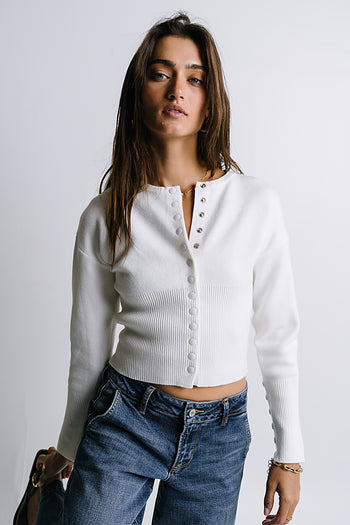 Julia Ribbed Cardigan in Cream
