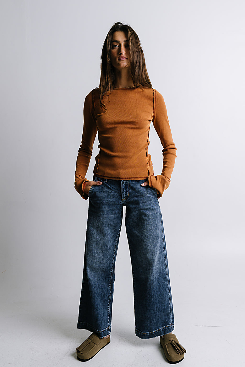 Toby Ribbed Top in Rust - FINAL SALE