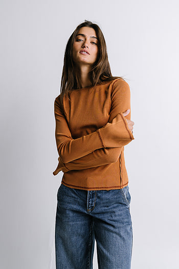 Toby Ribbed Top in Rust - FINAL SALE