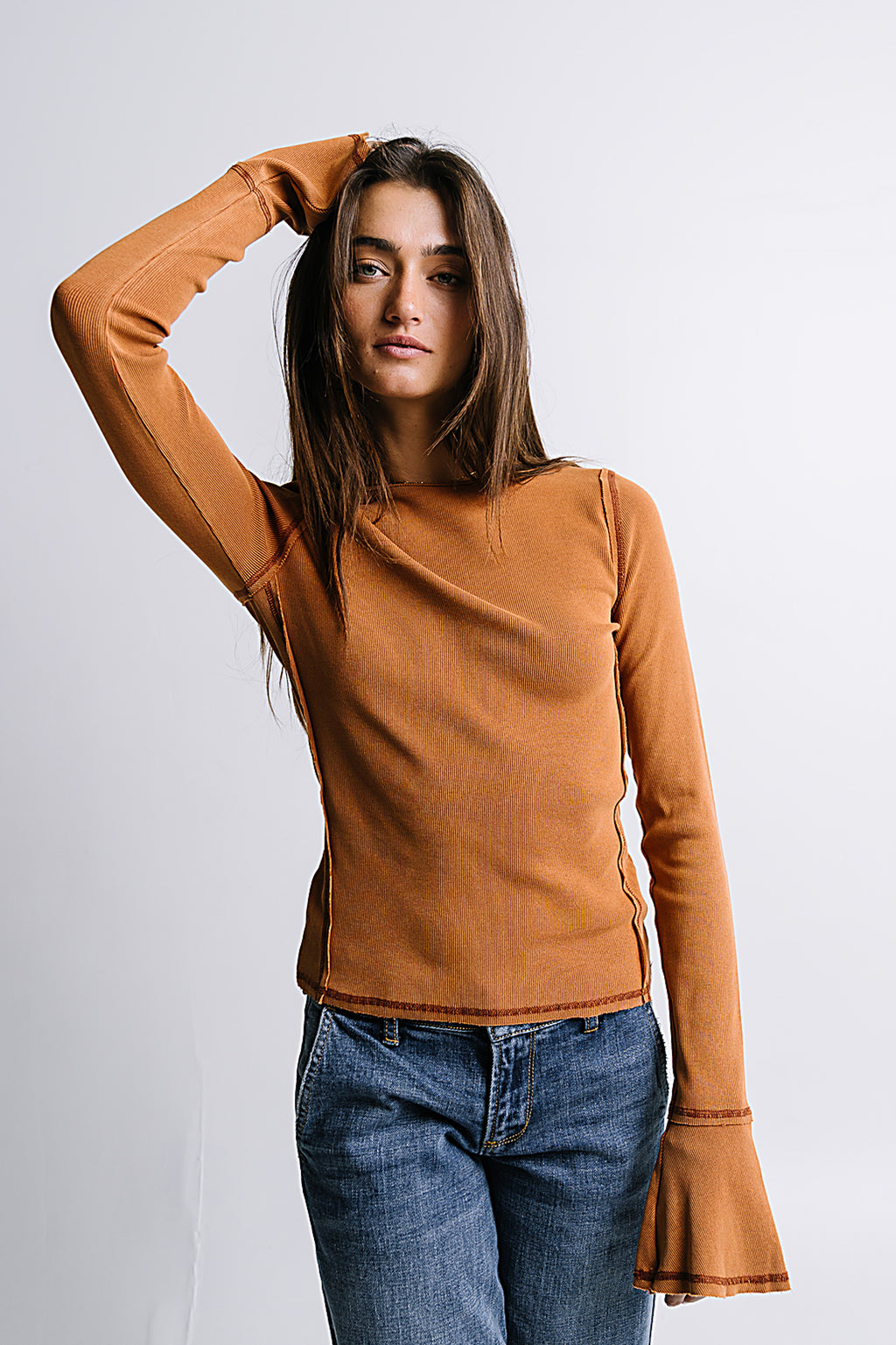 Toby Ribbed Top in Rust - FINAL SALE