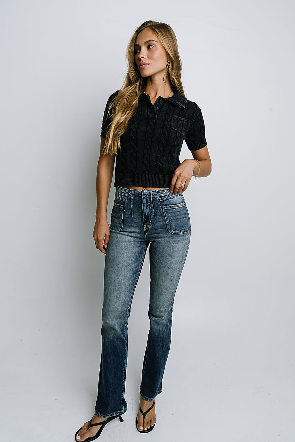 Halle Cable Knit Top in Navy