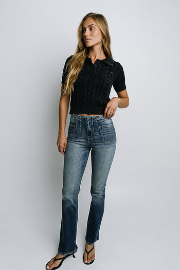 Halle Cable Knit Top in Navy