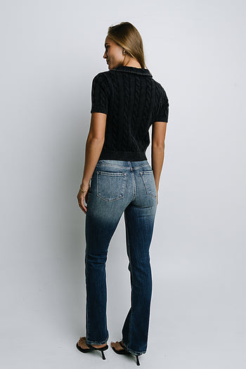 Halle Cable Knit Top in Navy