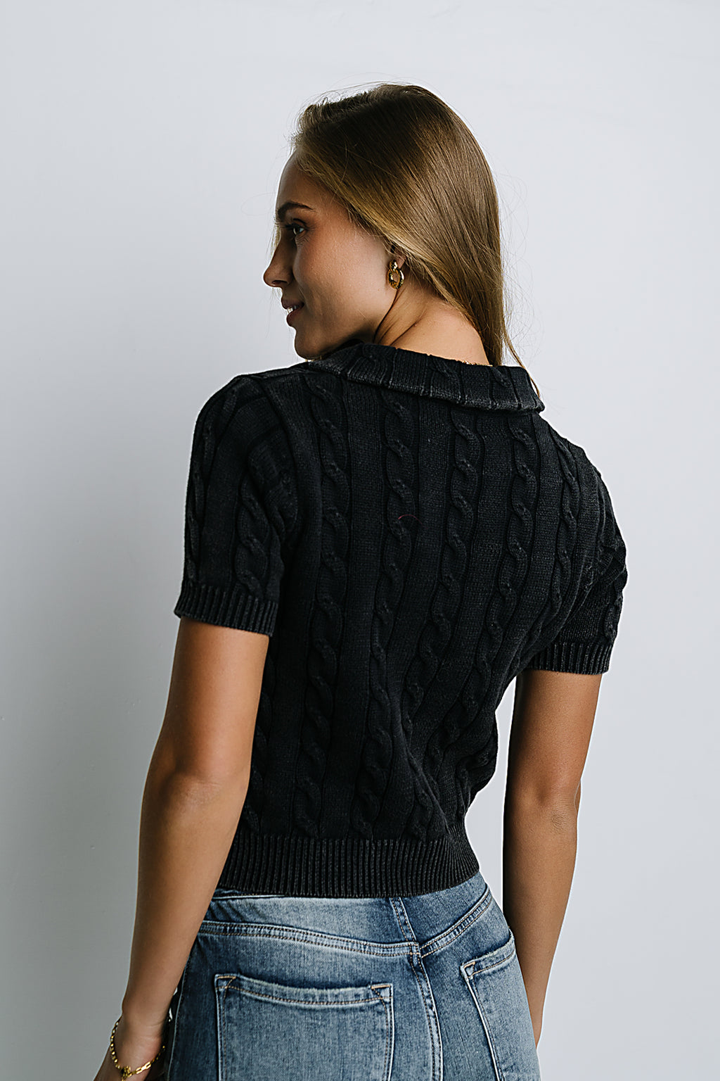 Halle Cable Knit Top in Navy