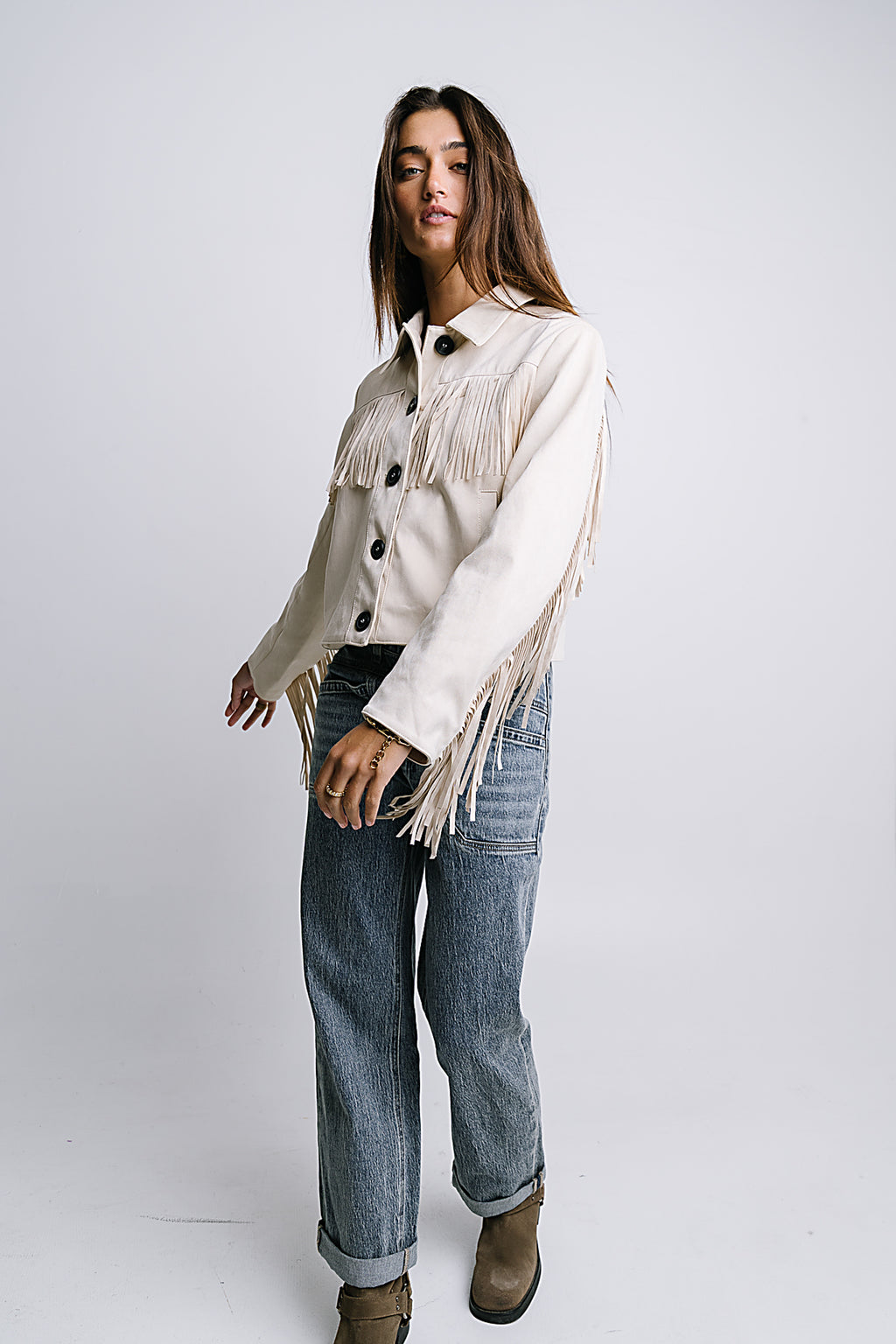 Bridget Fringe Jacket in Bone