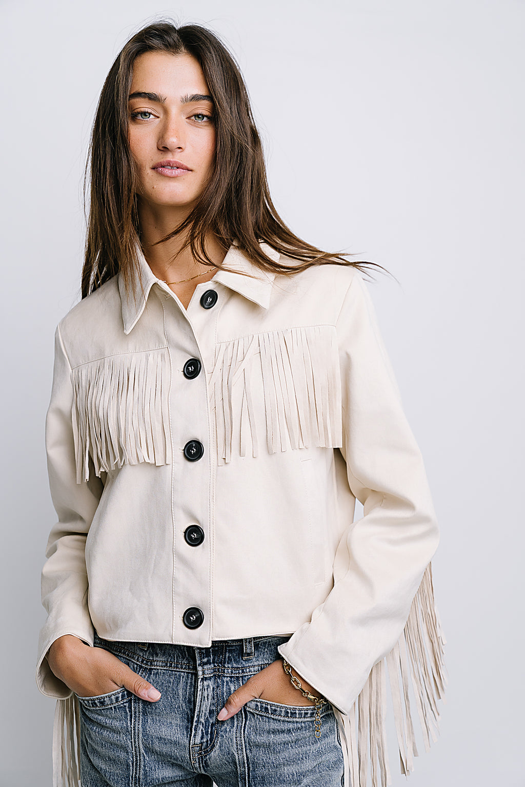Bridget Fringe Jacket in Bone
