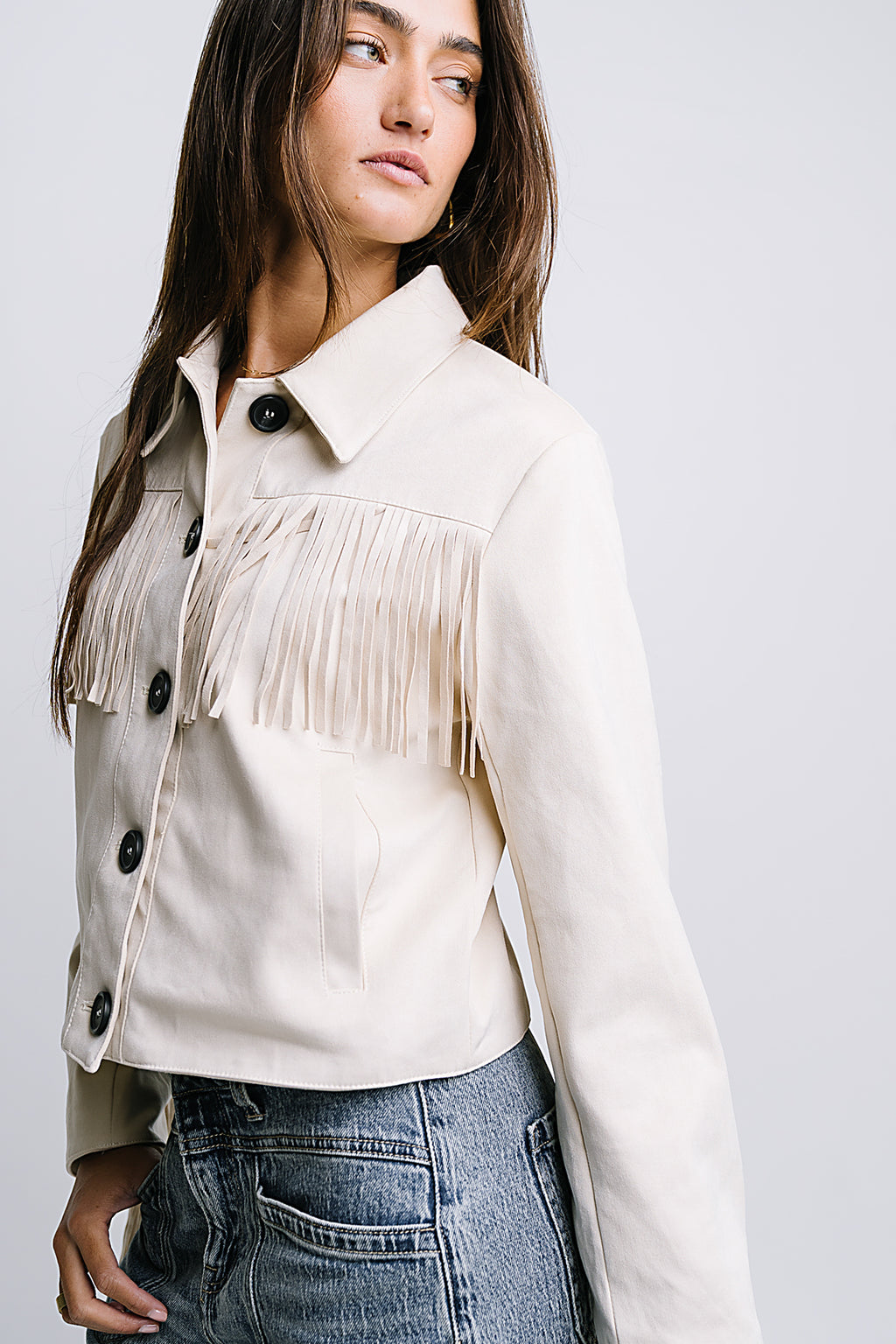 Bridget Fringe Jacket in Bone