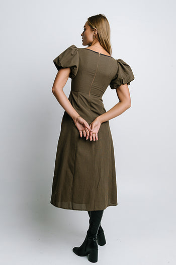 Elle Gingham Midi Dress in Brown - FINAL SALE