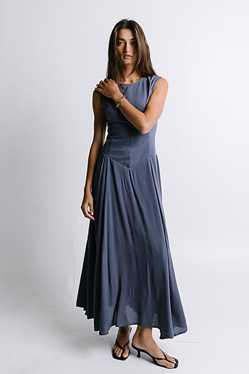 Charles Maxi Dress in Slate Blue - FINAL SALE
