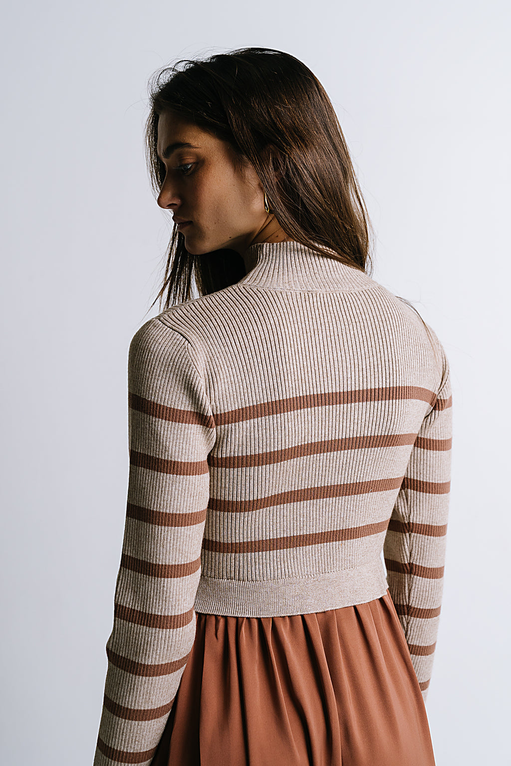 Zeda Midi Dress in Brown Stripe - FINAL SALE
