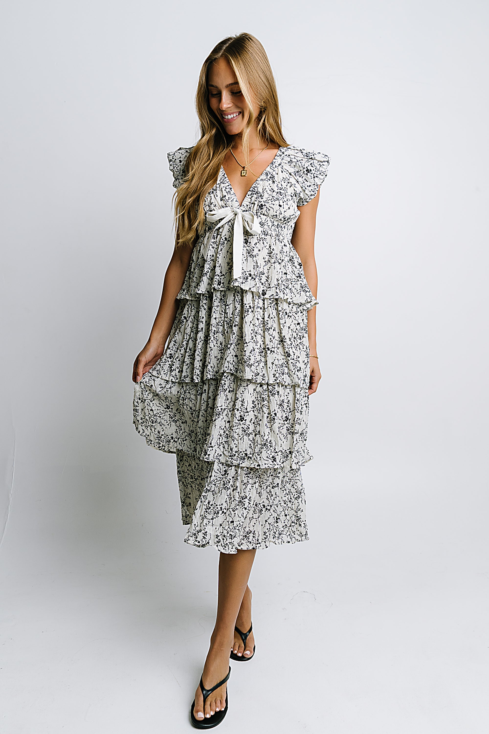 River Ruffle Midi Dress M / Cream