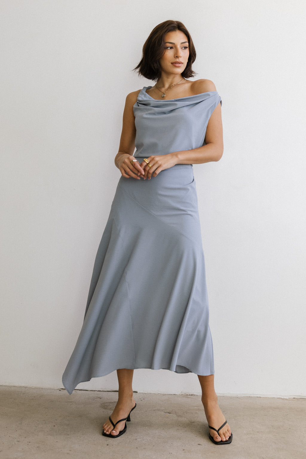 bhme Trina Asymmetrical Midi Dress in Light Blue - Size Medium, Non Stretch Material bhme Trina Asymmetrical Midi Dress in Light Blue - Size Medium, Non Stretch Material
