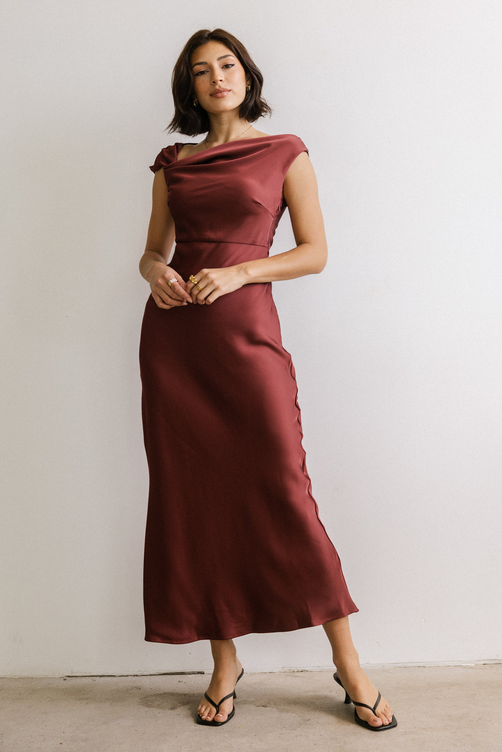Rodney Asymmetrical Maxi Dress in Burgundy Rodney Asymmetrical Maxi Dress in Burgundy