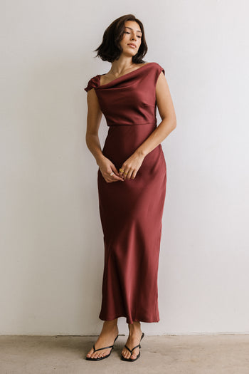 Rodney Asymmetrical Maxi Dress in Burgundy