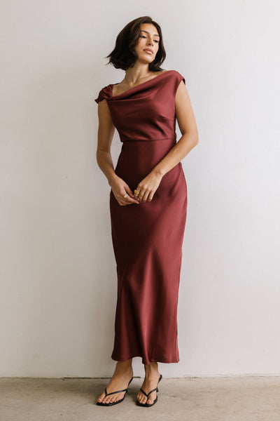 Rodney Asymmetrical Maxi Dress in Burgundy Rodney Asymmetrical Maxi Dress in Burgundy