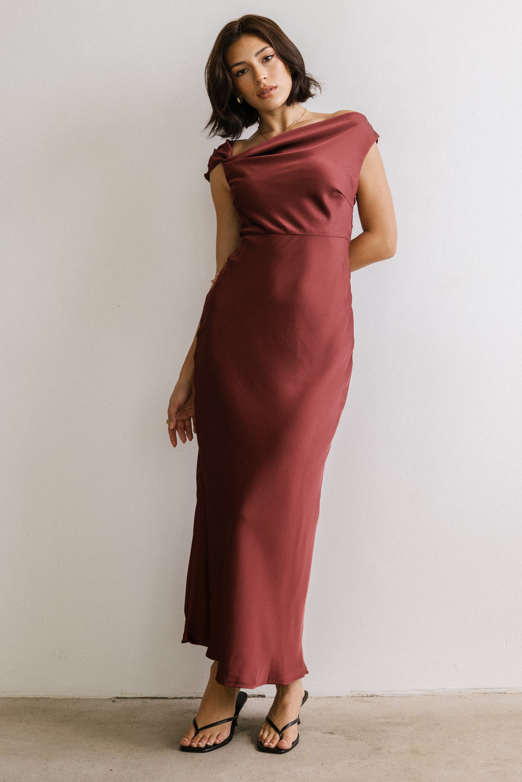 Rodney Asymmetrical Maxi Dress in Burgundy