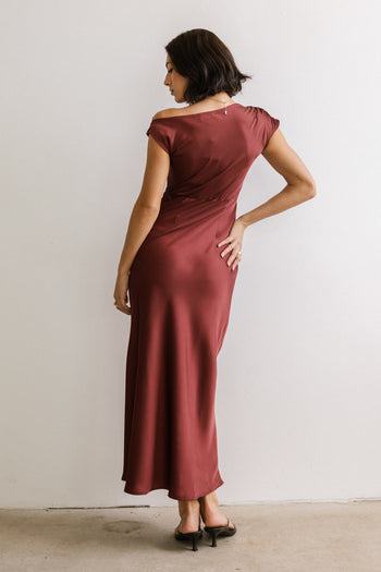 Rodney Asymmetrical Maxi Dress in Burgundy