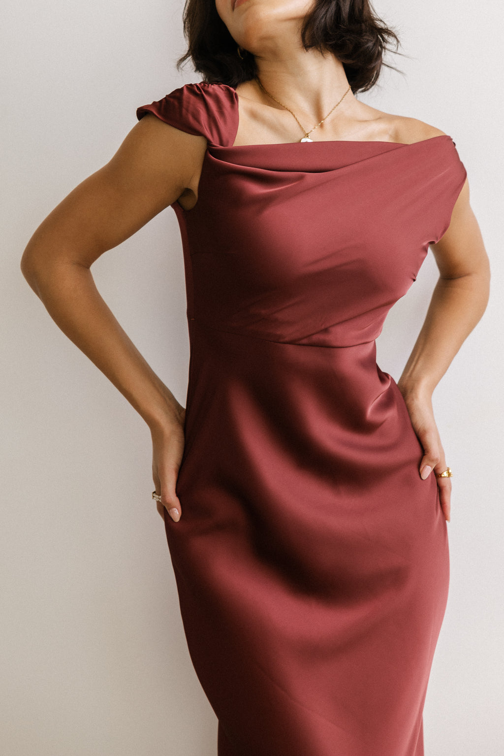 Rodney Asymmetrical Maxi Dress in Burgundy