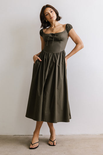 Patricia Midi Dress in Olive - FINAL SALE