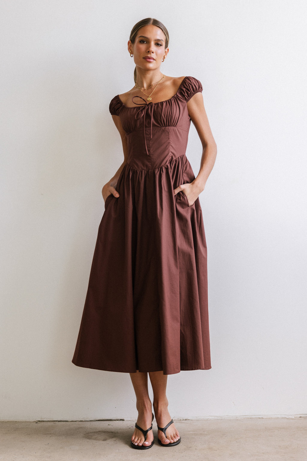 Patricia Midi Dress in Chocolate Brown Patricia Midi Dress in Chocolate Brown