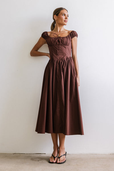 Patricia Midi Dress in Chocolate Brown