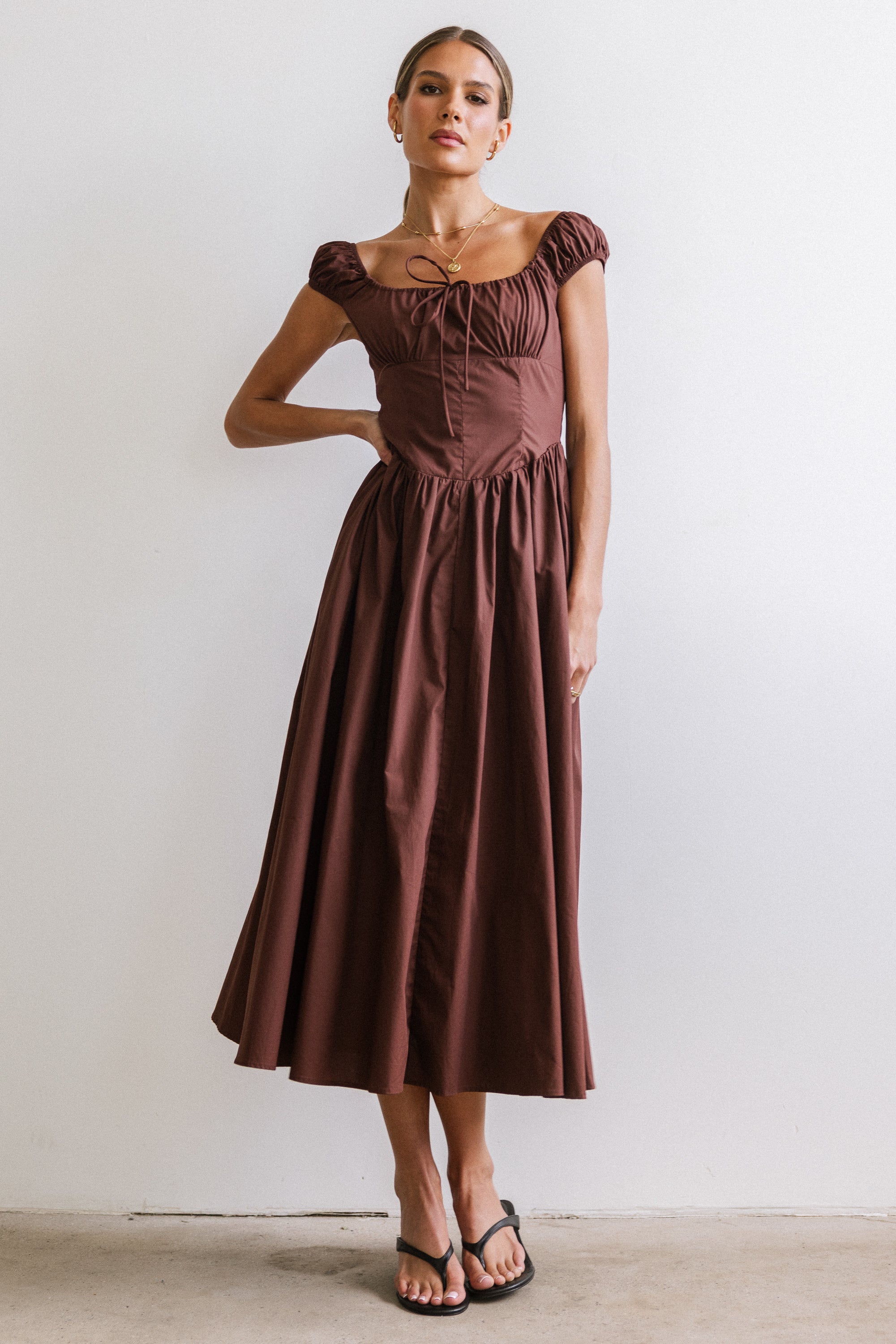 Patricia Midi Dress in Chocolate Brown Patricia Midi Dress in Chocolate Brown