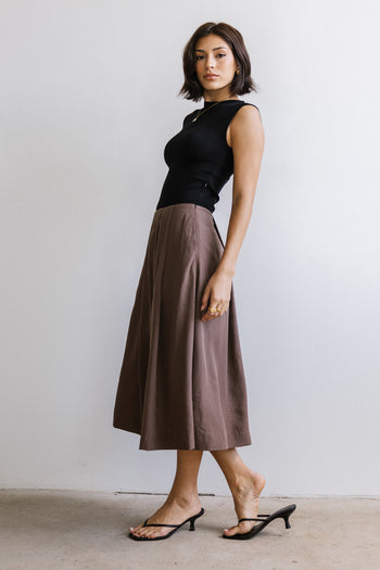 Tristan Mixed Media Midi Dress in Brown