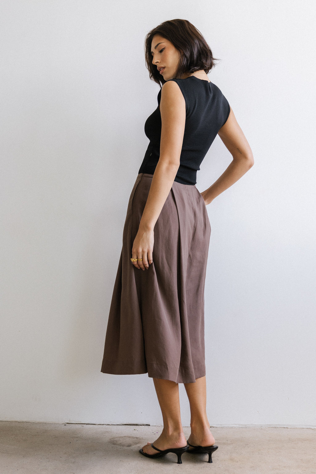 Tristan Mixed Media Midi Dress in Brown
