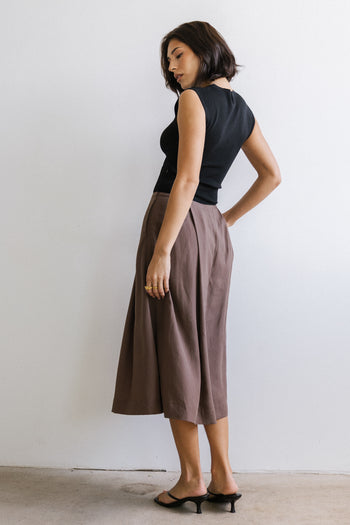 Tristan Mixed Media Midi Dress in Brown