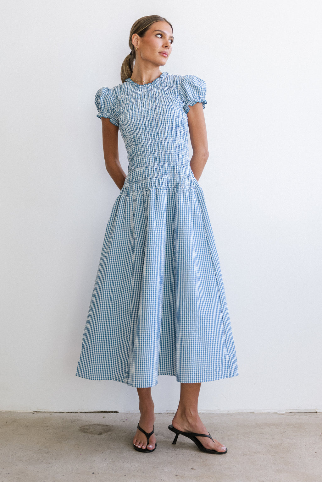 Opal Gingham Maxi Dress in Blue
