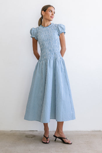 Opal Gingham Maxi Dress in Blue