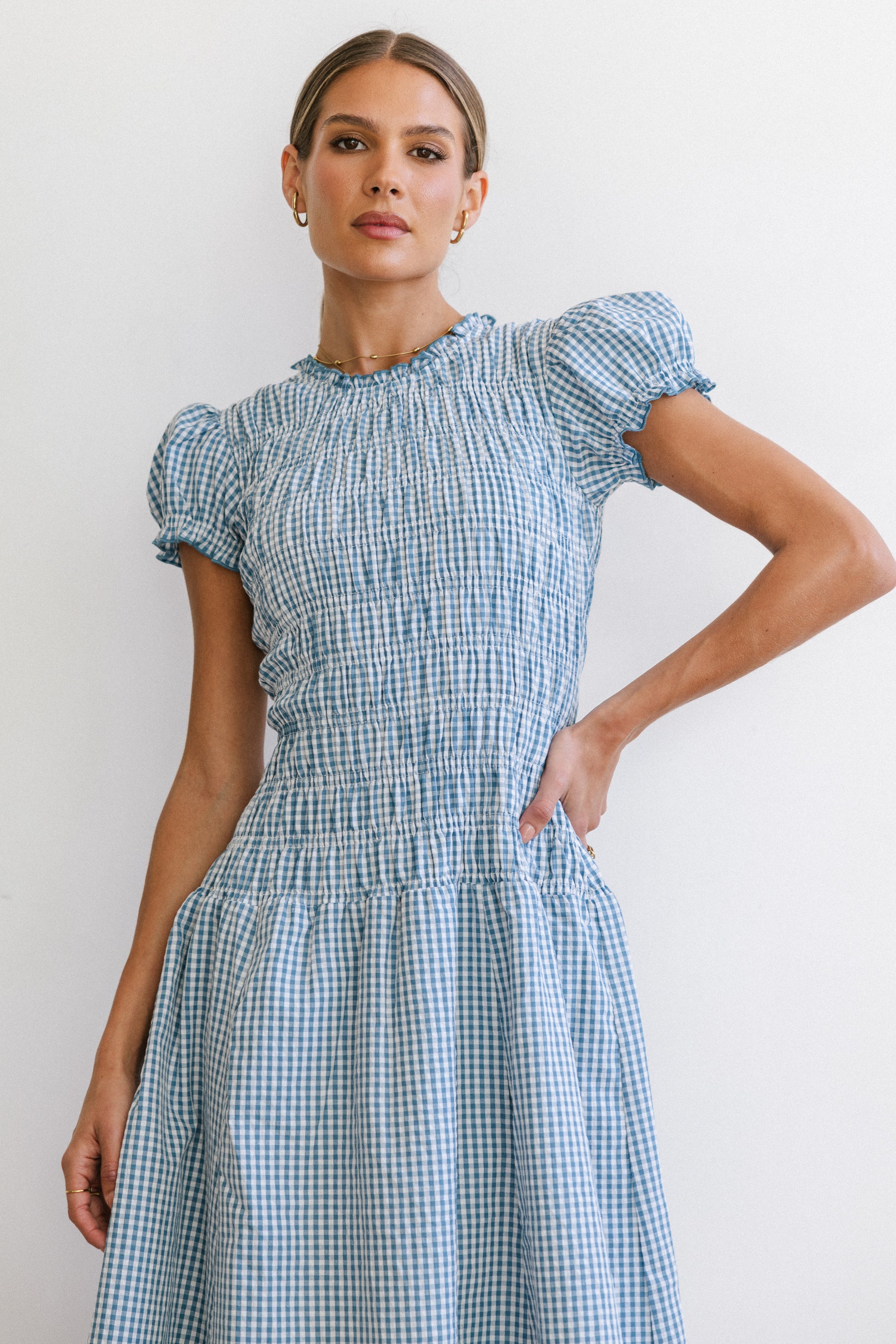Opal Gingham Maxi Dress in Blue