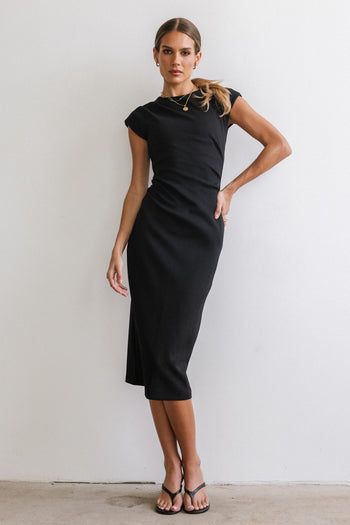 Ivy Fitted Midi Dress in Black