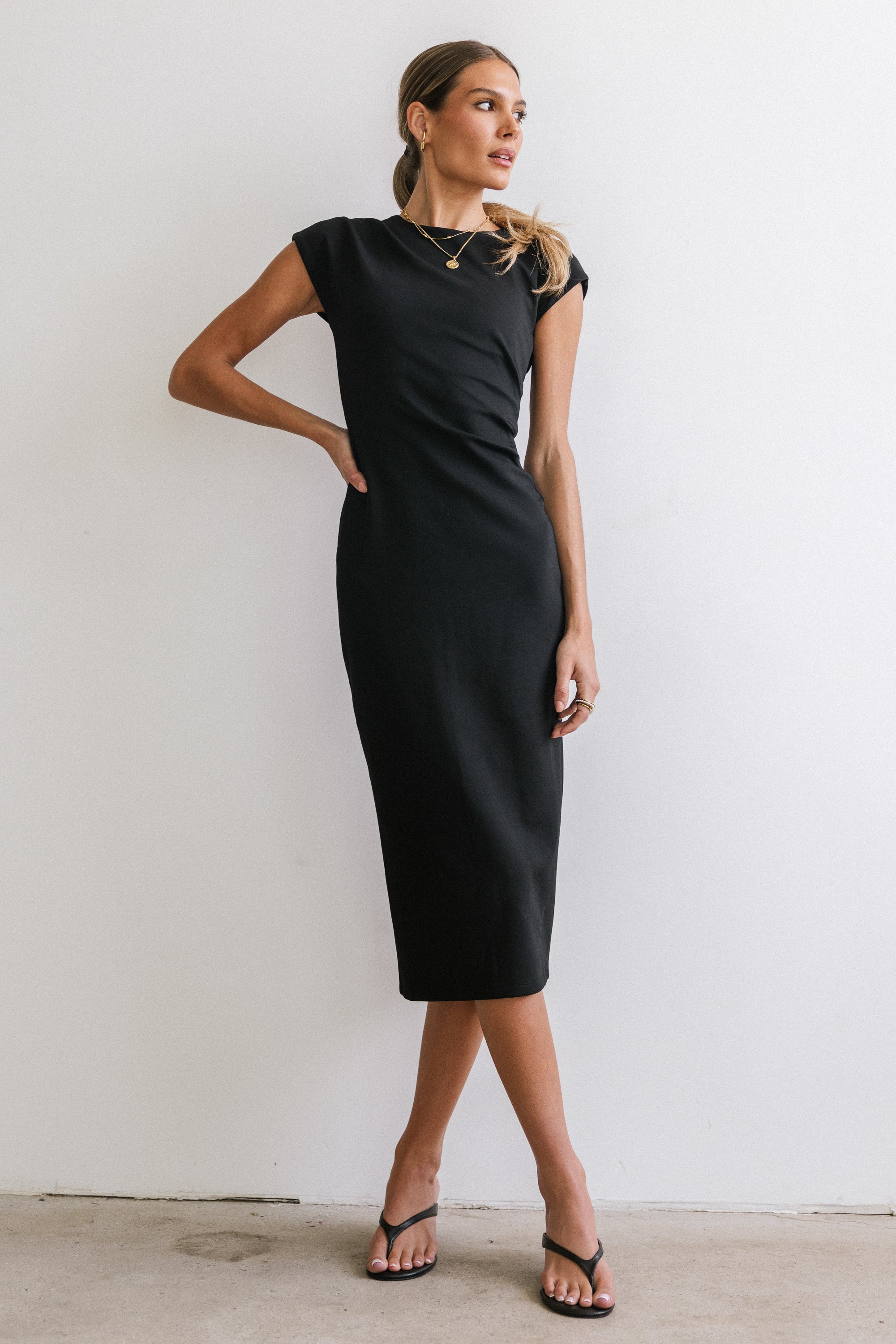 Ivy Fitted Midi Dress in Black Ivy Fitted Midi Dress in Black