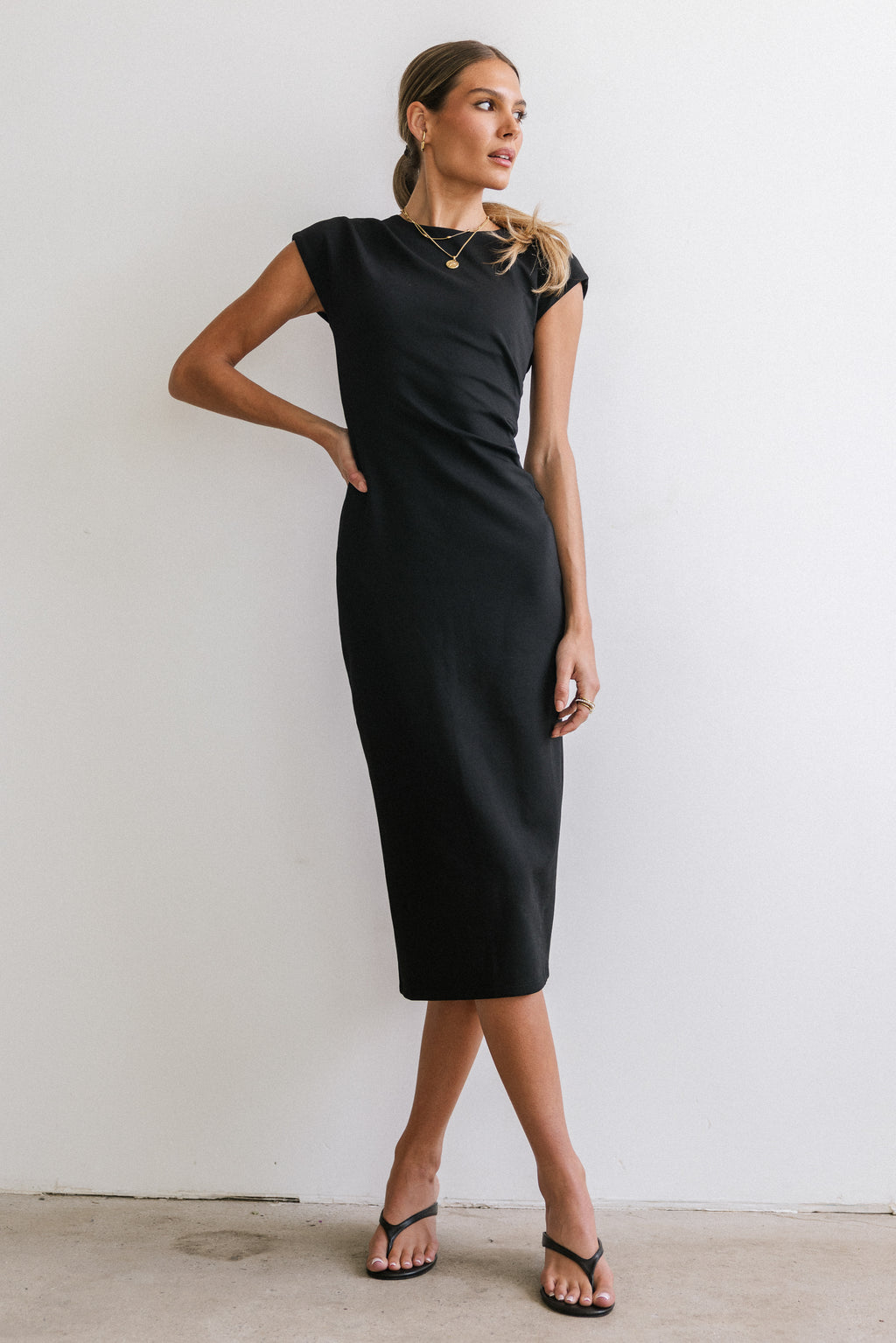 Ivy Fitted Midi Dress in Black Ivy Fitted Midi Dress in Black