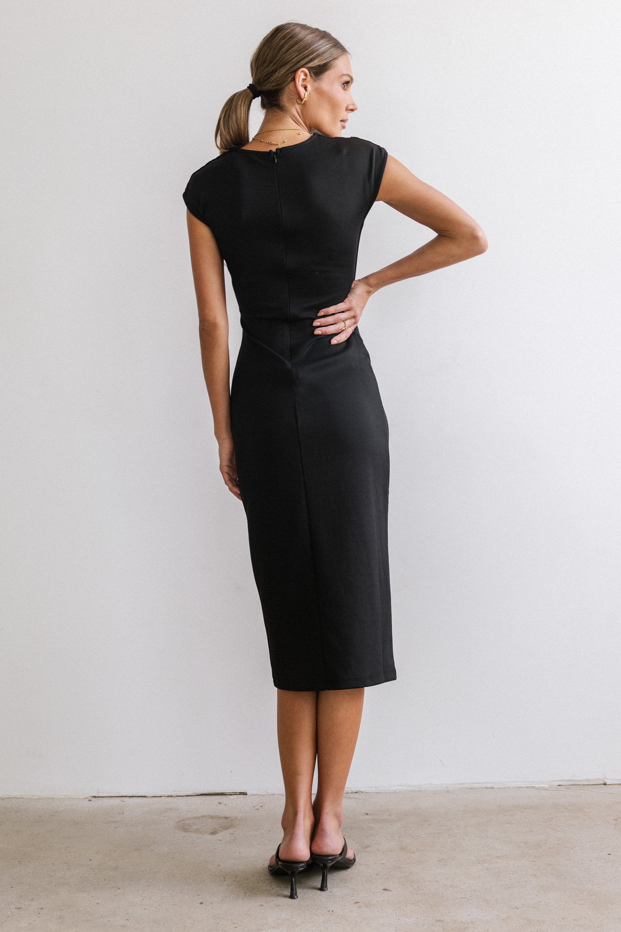Ivy Fitted Midi Dress in Black Ivy Fitted Midi Dress in Black