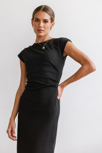 Ivy Fitted Midi Dress in Black