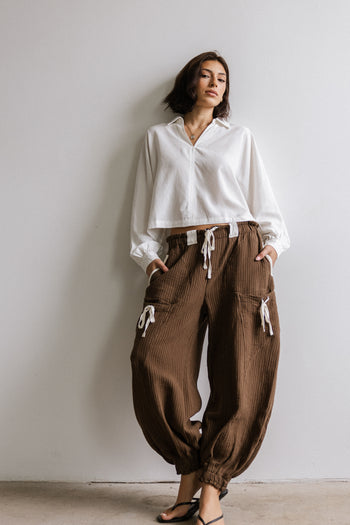 Cozette Striped Baggy Pants in Brown
