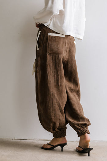 Cozette Striped Baggy Pants in Brown