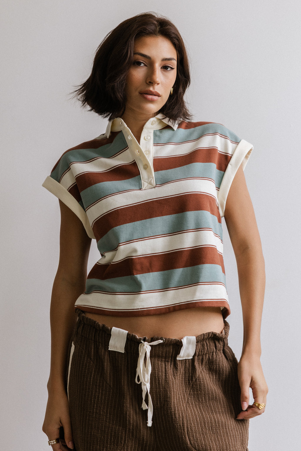 Niko Striped Top in Camel