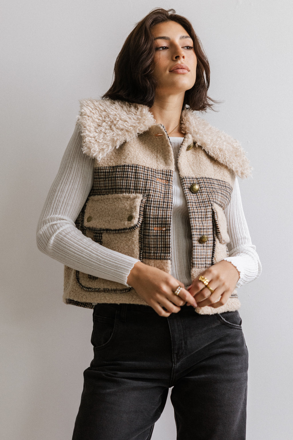 Liv Sherpa Vest in Taupe - FINAL SALE