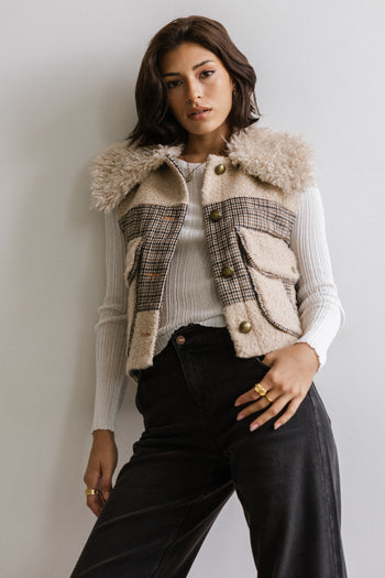 Liv Sherpa Vest in Taupe - FINAL SALE