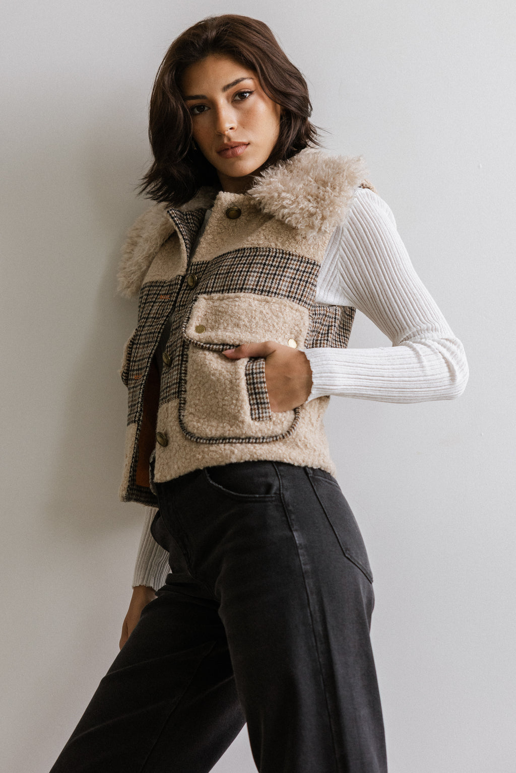 Liv Sherpa Vest in Taupe - FINAL SALE