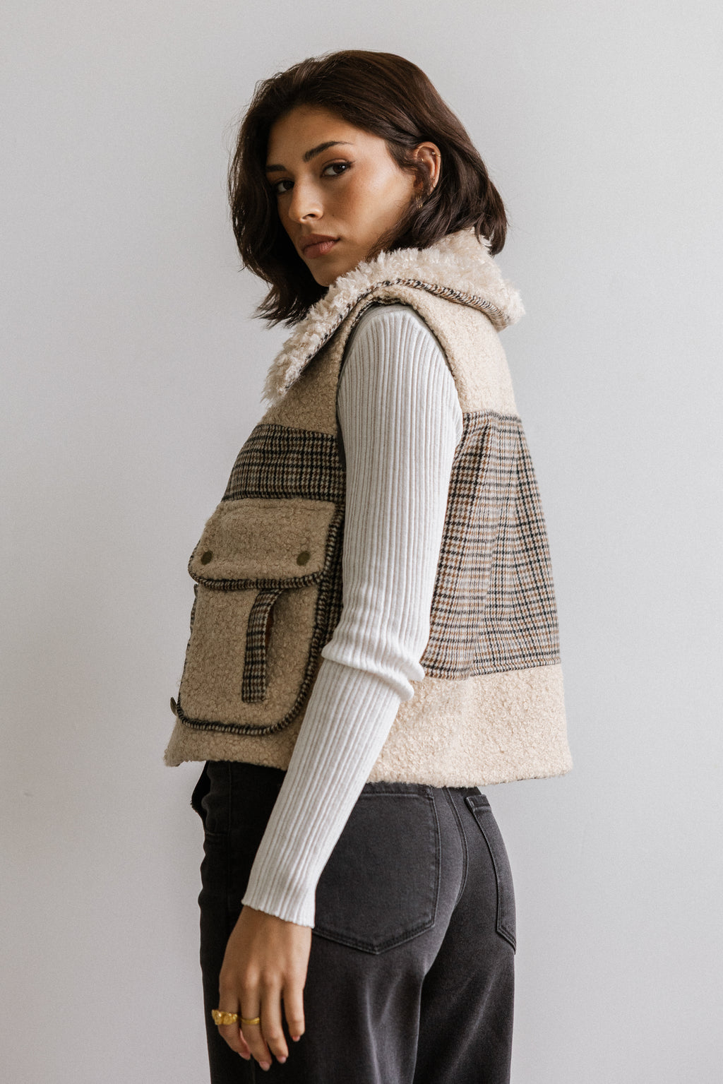 Liv Sherpa Vest in Taupe - FINAL SALE