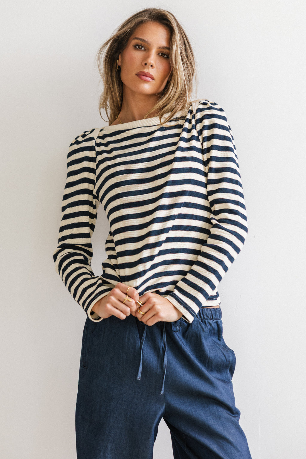 Kathy Waffle Knit Top in Navy - FINAL SALE