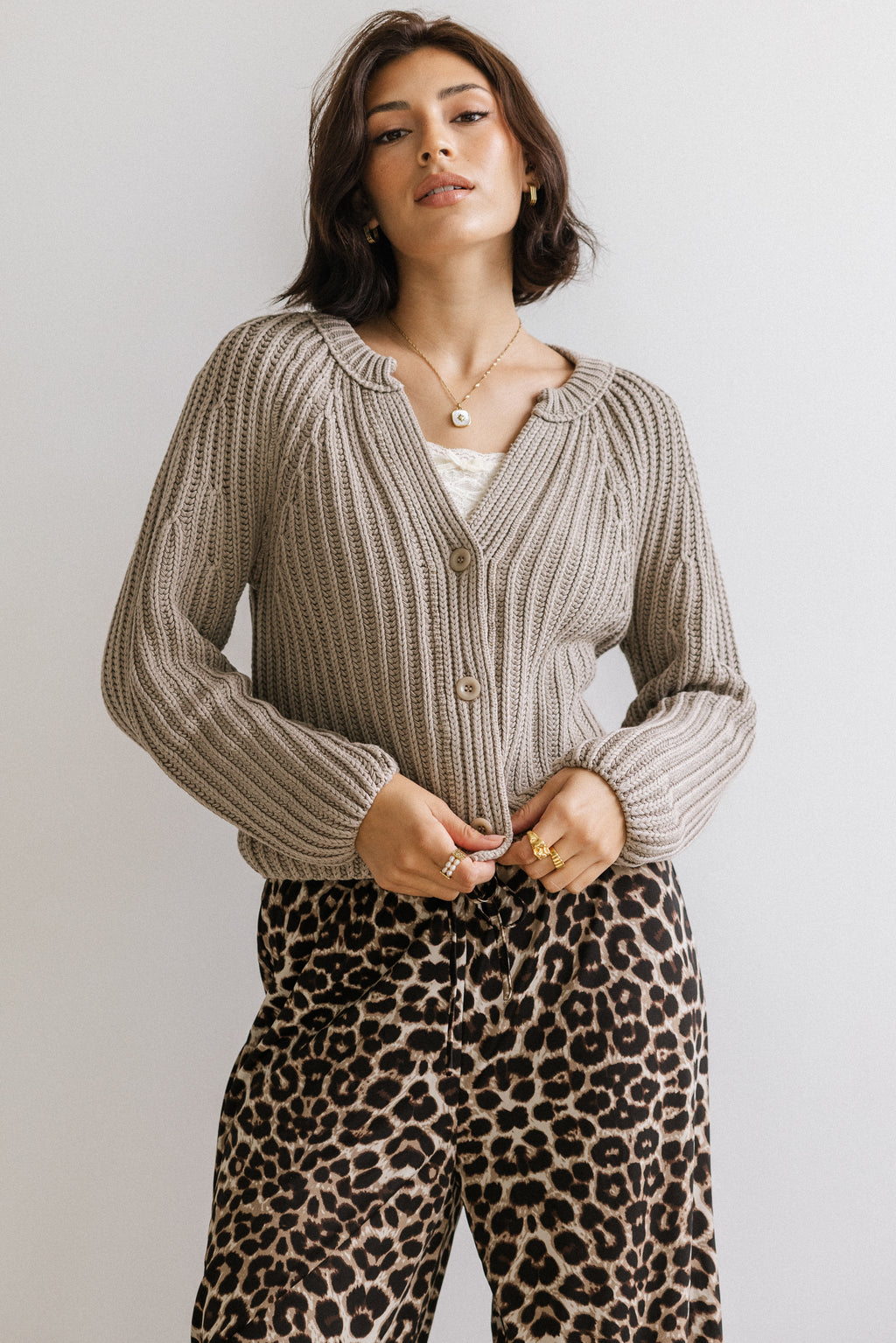 Katie Knit Cardigan in Tan