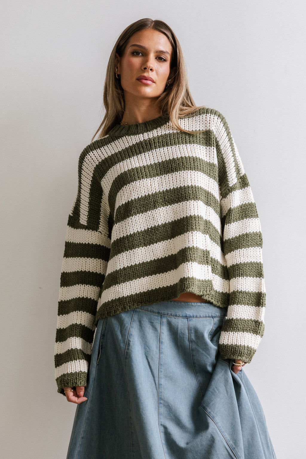 Beckam Striped Sweater in Olive - FINAL SALE