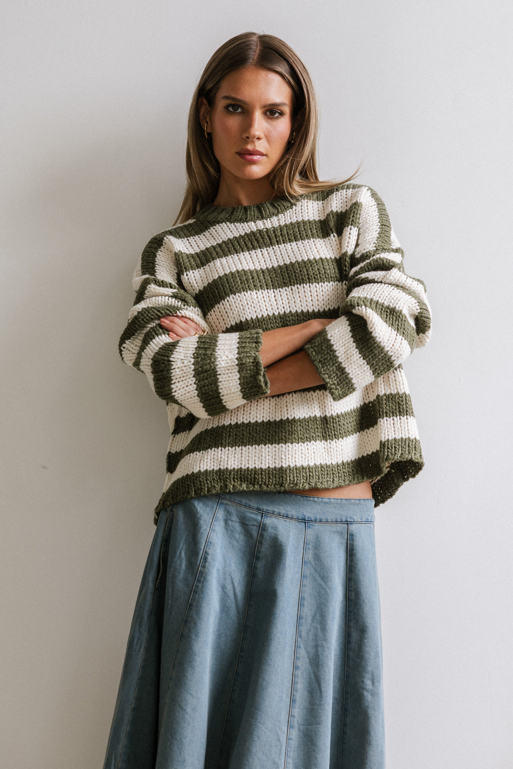 Beckam Striped Sweater in Olive - FINAL SALE