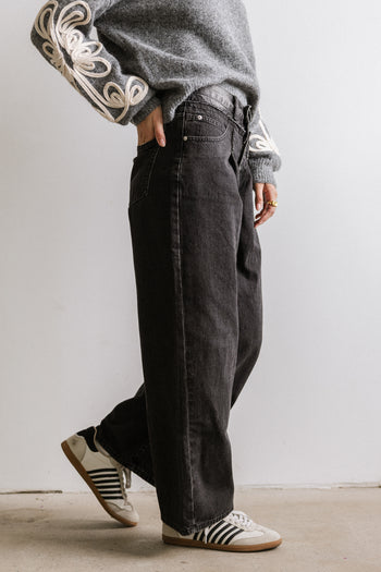 Arabella Wide Leg Jeans in Washed Black